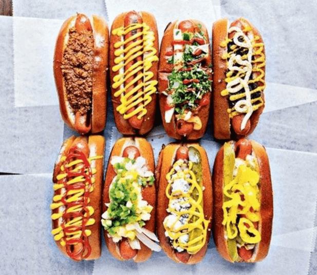 assortment of hot dog toppings