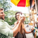 couple at hot dog truck.