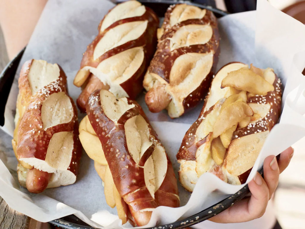 Hot Dogs Cheddar Sauteed Apples.