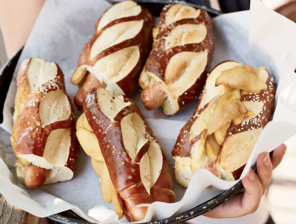 Hot Dogs Cheddar Sauteed Apples.