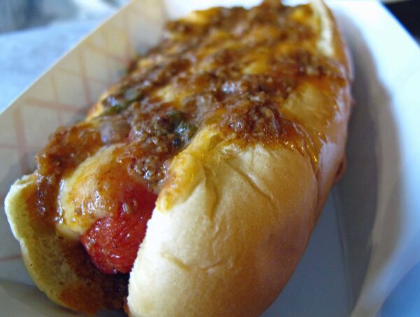 Chili Hot Dog With Cheese.